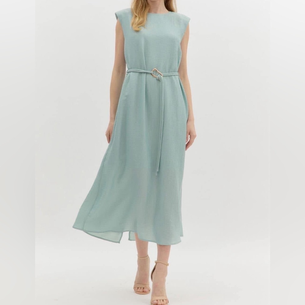 NWT Entro Mint Belted Midi Dress Size Large